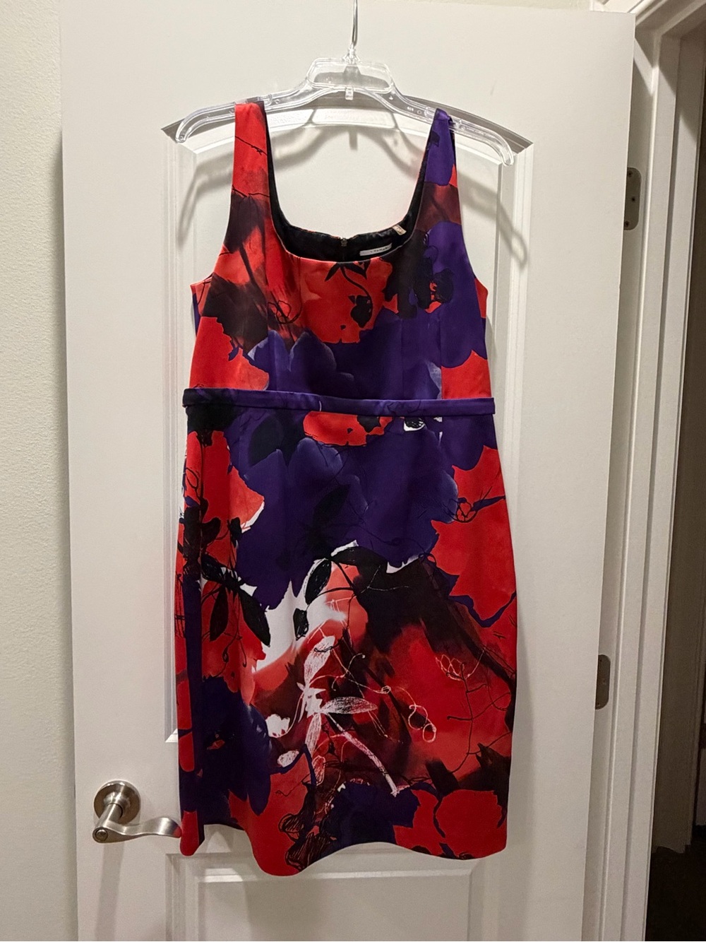 Tahari Red and Purple Floral Sheath Dress